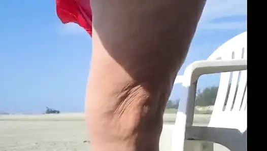 Hot crown sunbathing on the beach in transparent micro bikini