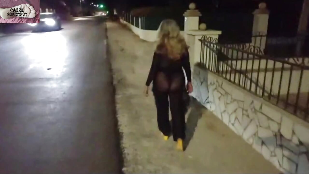 Mel showing off in public on the side of the road 13