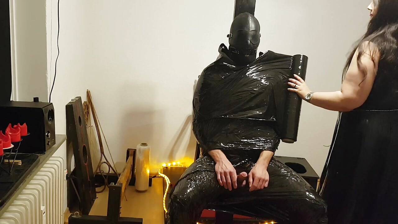 Foil Bondage Slave Part 2 - Cling Film Mummified and Edged to Madness