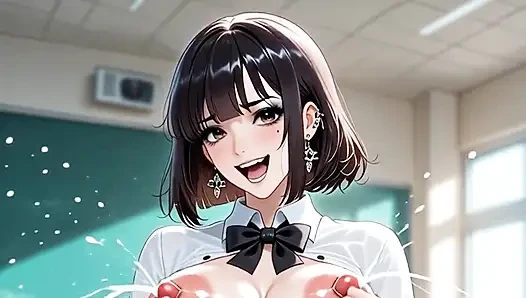 Büyük memeli azgın orta yaşlı seksi öğretmen şehvetle dolu göğüslerinden süt fışkırtıyor! Anime Hentai Waifu Animasyonlu