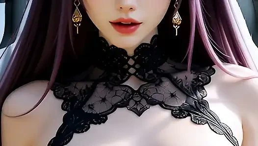 Hentai gothic-mädchen mit gefärbten haaren zeigen ihre großen titten 2