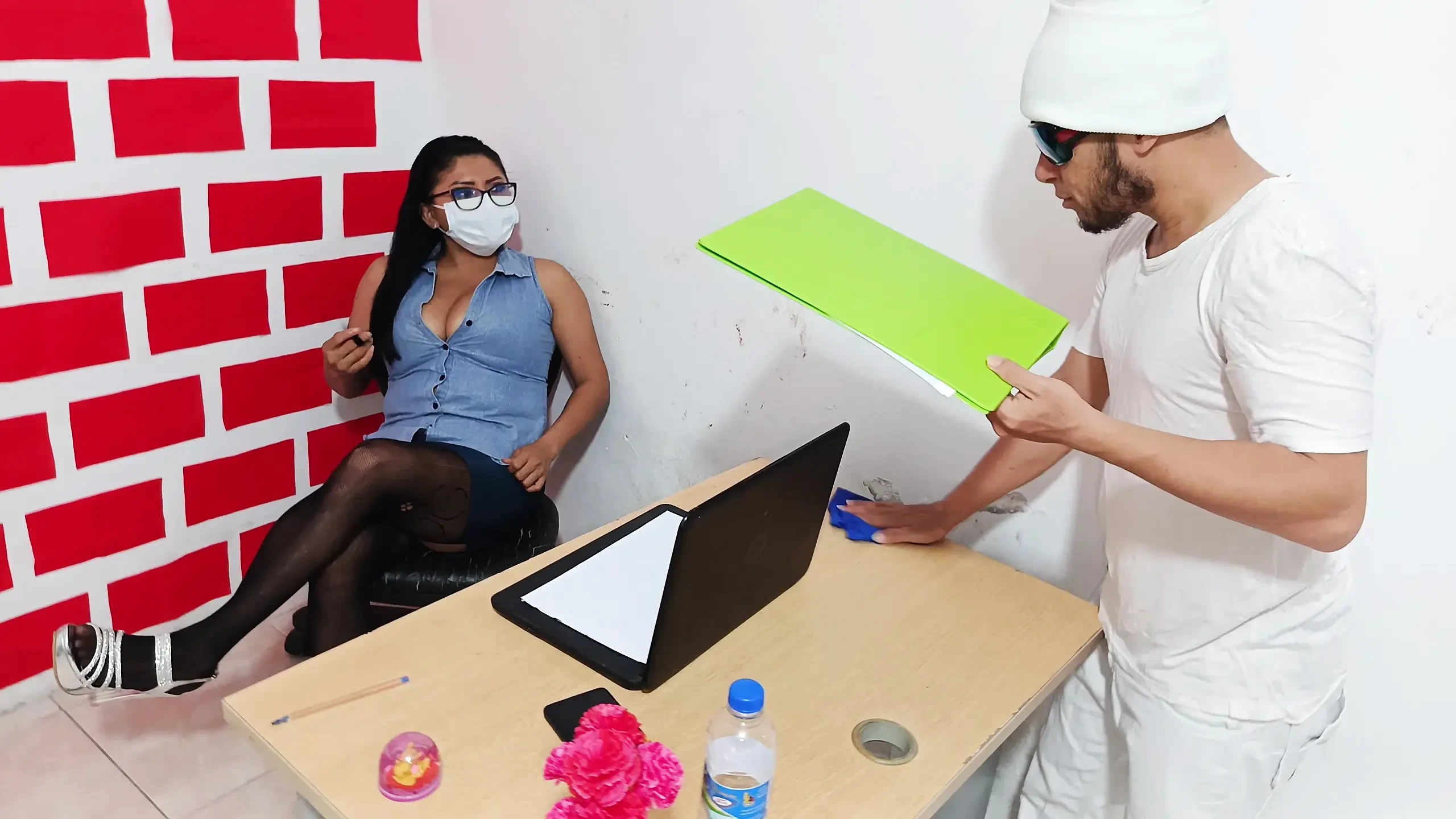 Bad instincts!! The boss subdues her employee and ends up fucking him in the office.