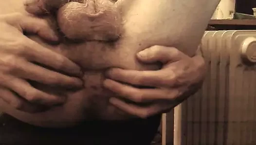 Showing my hairy asshole