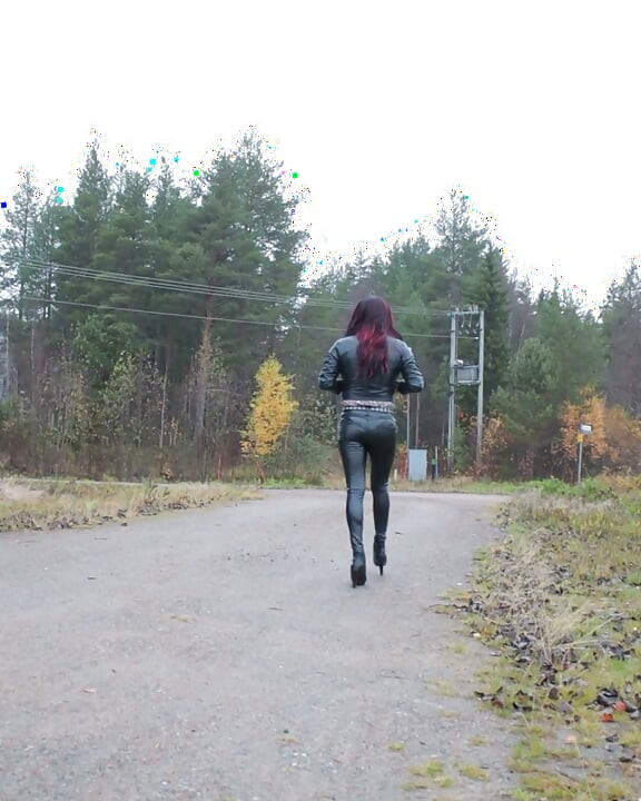 Leather lady walking