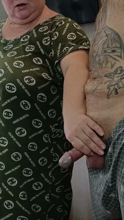 blowjob from mother-in-law, dick jerking and cum | Clip 1