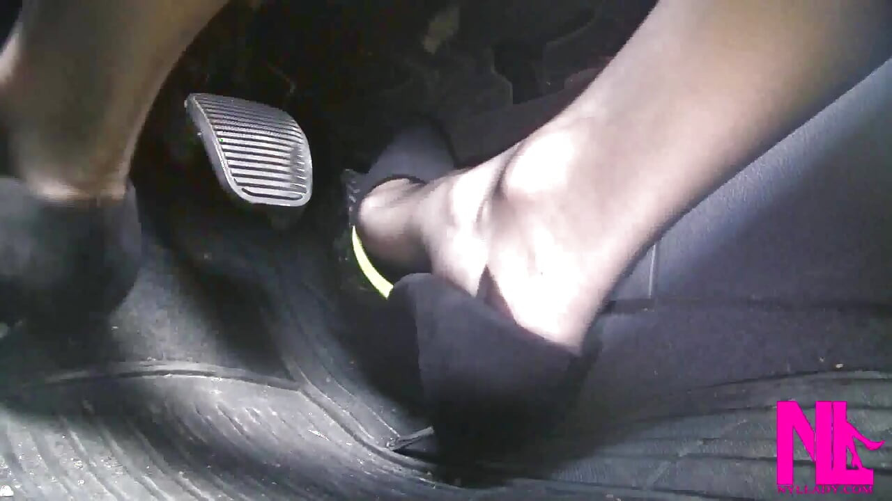 Sensual Driving in Black Suede Pumps with Thin Metal High Heels