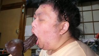 Fat bitch pig Shino blows chubby cock dildo
