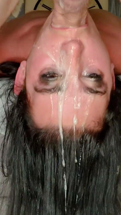 Closeup upside down deepthroat face fucking, throatpie | Clip 2