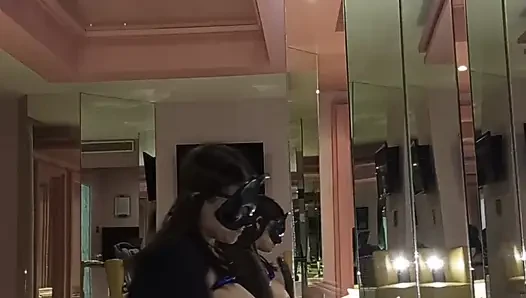 I masturbate during a hot video call with my stepson and insert a 22cm black dildo into my pussy.
