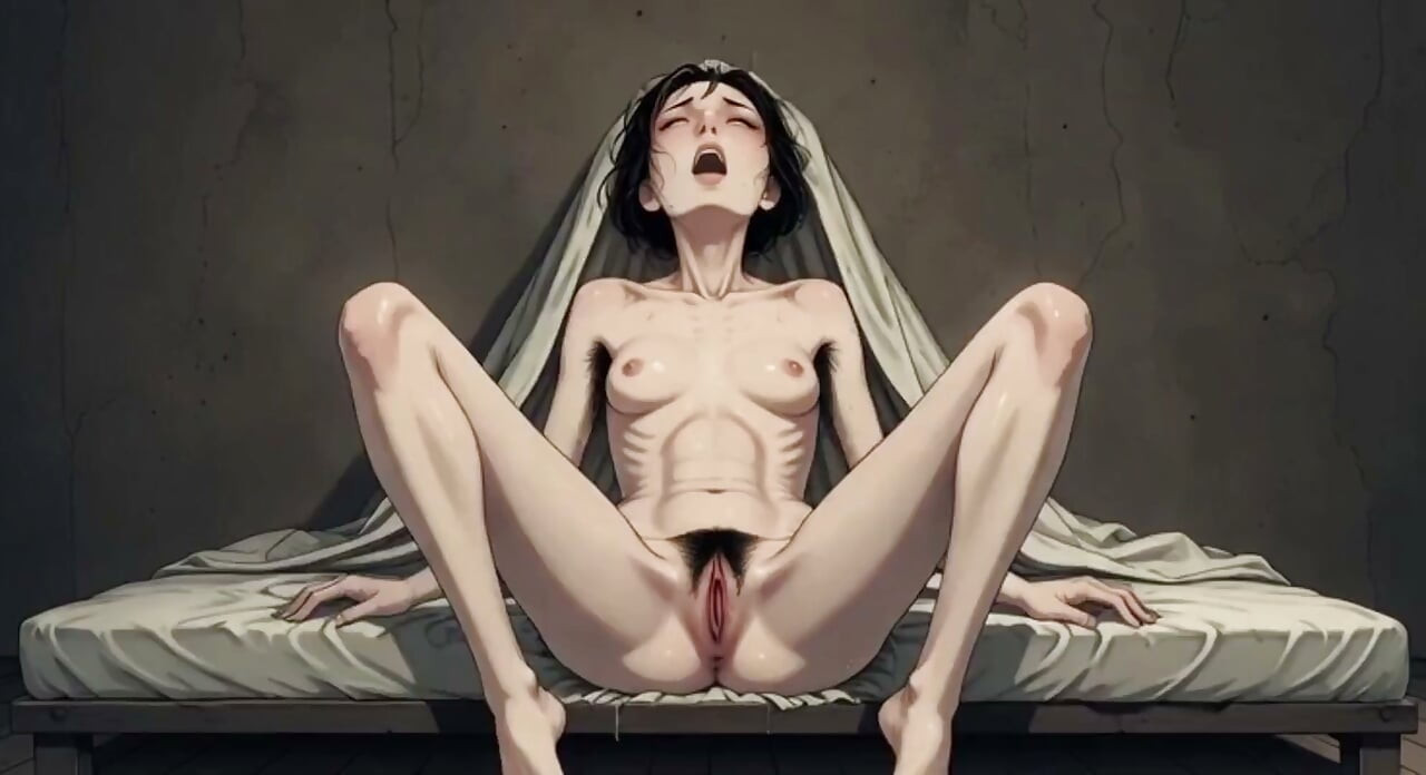 Fată foarte slabă care își masturbează pizda grasă și păroasă - orgasm intens