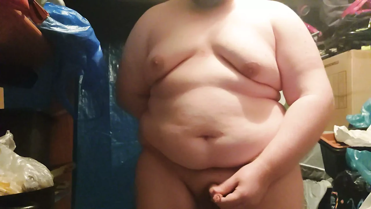 Fat submissive boy fattening in the storage room