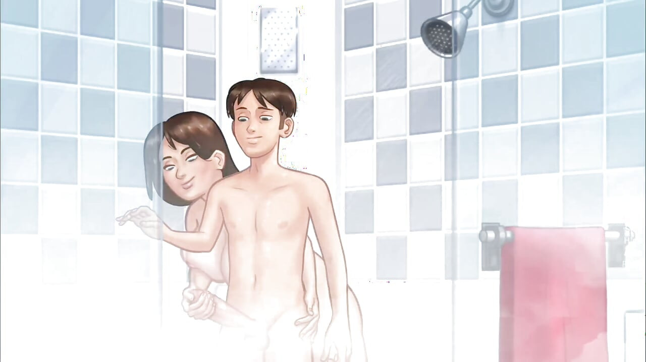 Anon sucks Debbie's asshole and squeeze her big boobs in shower - summertime saga gameplay part 4
