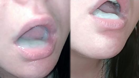 Pulsating oral creampie. Full mouth cum swallow