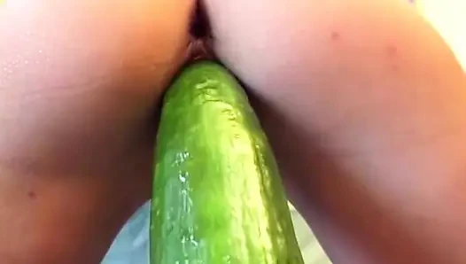 Blonde Amateur Slides Thick Cucumber Deep Inside