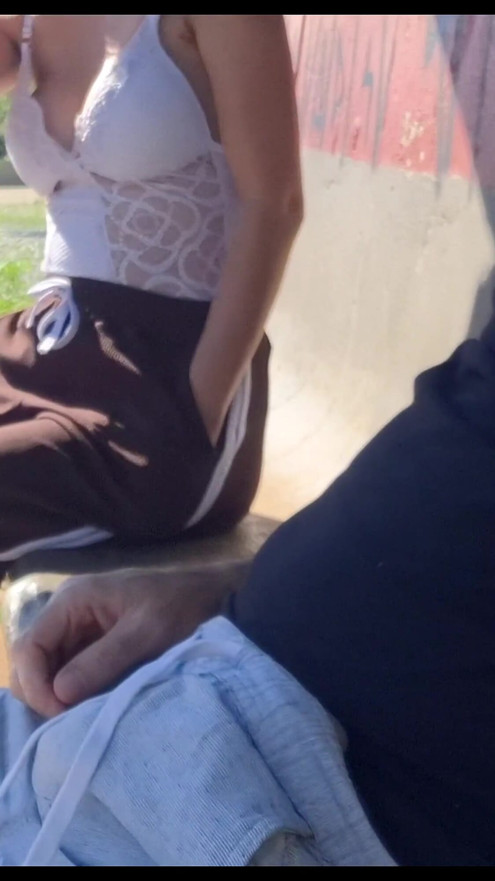 Risky Masturbation with a Stranger at a Bus Stop!