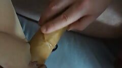 Hot Wife Comes Home Creampied, moans as hubby fucks her with a dildo. Cuckold creampie.