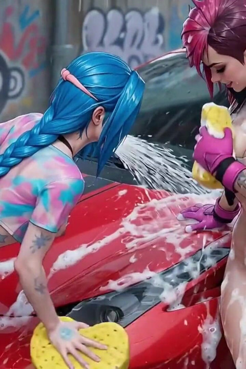 Jinx a já jsme viděli, jak myje červené Ferrari mokré a pěnivé