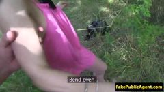 Pulled euro amateur doggystyled outdoors