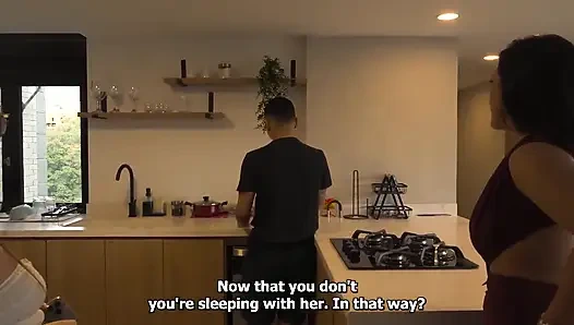 Wife Discovers Her Husband Being Unfaithful with the Neighbor and Gives Him a Threesome with Her for Her Anniversary