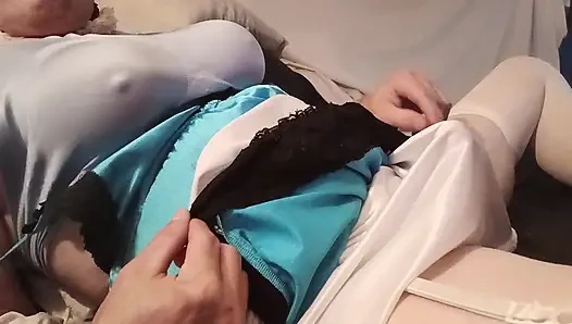 Panty boy plays in Blue