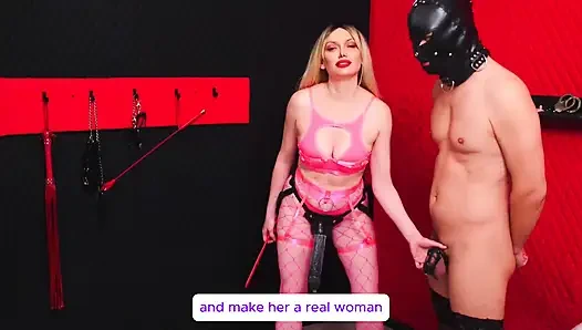 Banci training: ngentot tenggorokan cewek kulit hitam dengan strap-on, nyepong kontol dan telan sperma