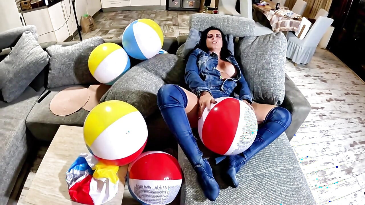 Denim Beach Ball Humiliation: Deepthroat, Popping, Doggy and Double Cum