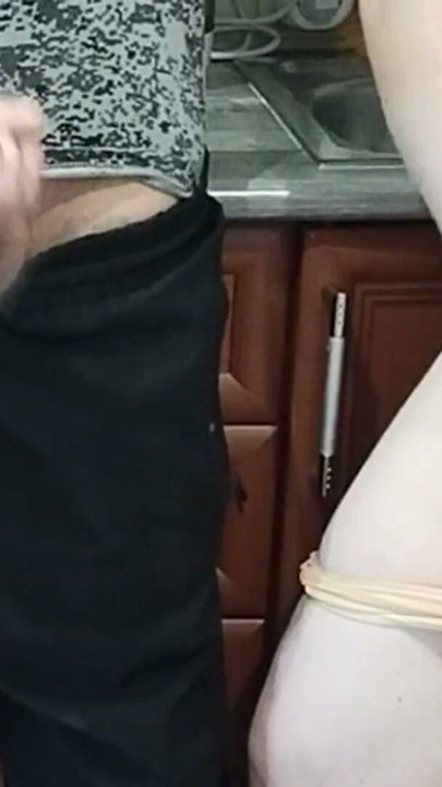 hot cum in mother-in-law's mouth after jerking off a dick in the kitchen | Clip 2