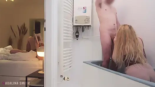 Shy Stepson Accidentally Get An Erection During Shower While Stepmom Watches And Stepdad Is In The Other Room
