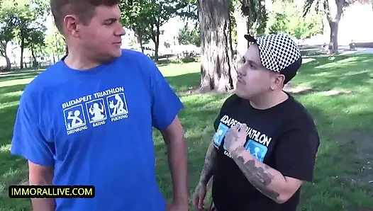 Hot teen w/ perfect peach & phat clit Tiffany Tatum meets funny stepbrothers at park & gets creampie!