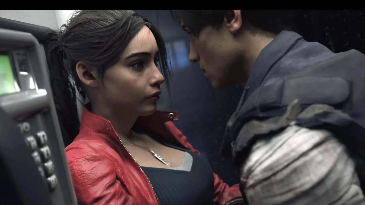 Claire Redfield And Leon In A Phone Booth