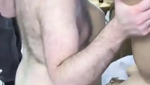 Tight pussy'd little lesbian girls have a lucky guy crash their party and fuck