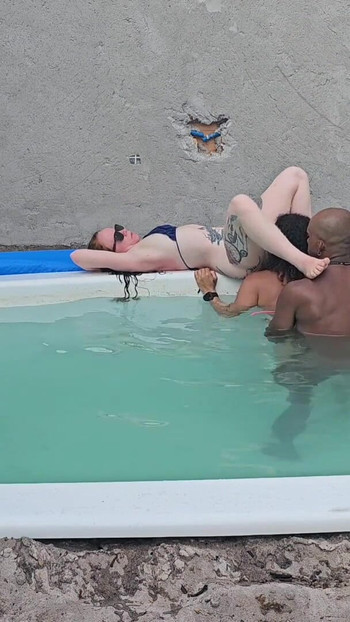 Spectacular moment from "Jerking off to the pool and fucking two hot chicks with cumshot inside"