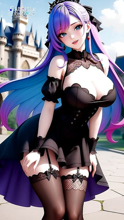 Hentai gothic girls with dyed hair showing off their big tits 2