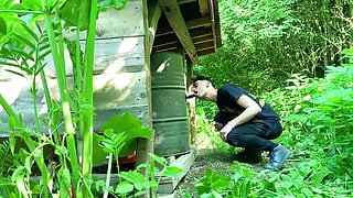 Perv Farmer Boy Sucks and Rides Black Dildo Outdoor 1