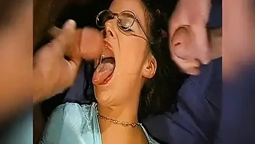 Glasses Drenched - Slut Takes Endless Facials and Cumshots
