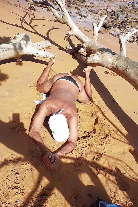 Ladysilva on the beach in panties with her hot ass