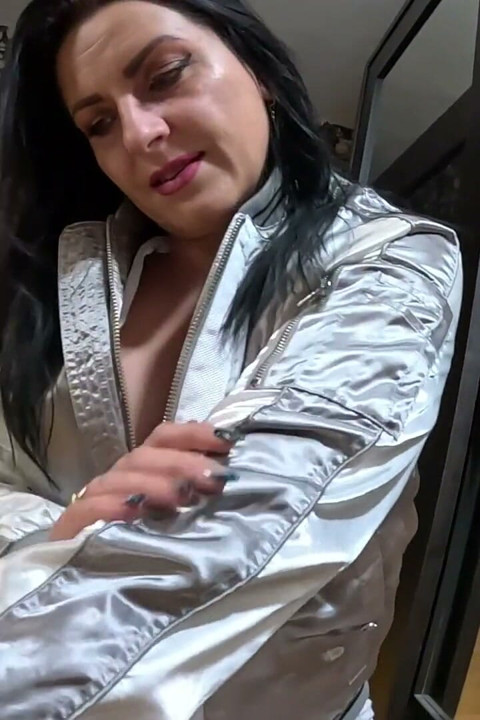 Shiny Robot Suit, Drooling Blowjob & Gagging Play - Cum on My Bomber Jacket
