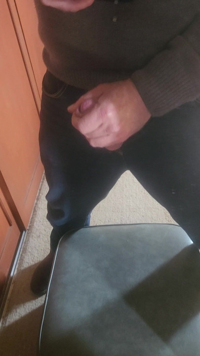 Horny daddy pulls cock out. After looking at lady porn.