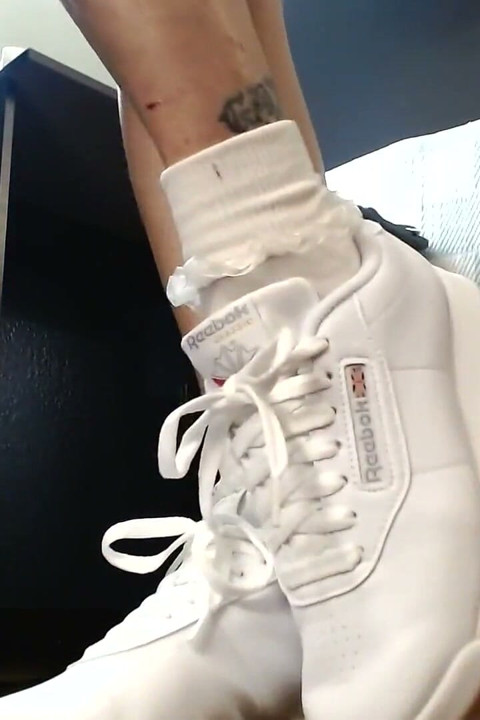 White Reebok Princess Sneakers Ruffled Socks Sexy Tease