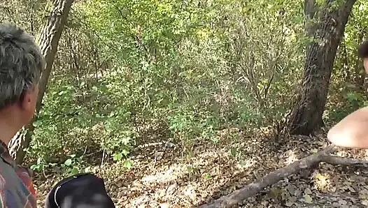 Humiliating him with their spits and slime in the forest