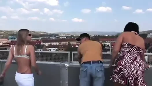 Two milf going around town fucking lucky dudes