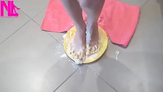 Making Dough for Pasta with My Bare Feet