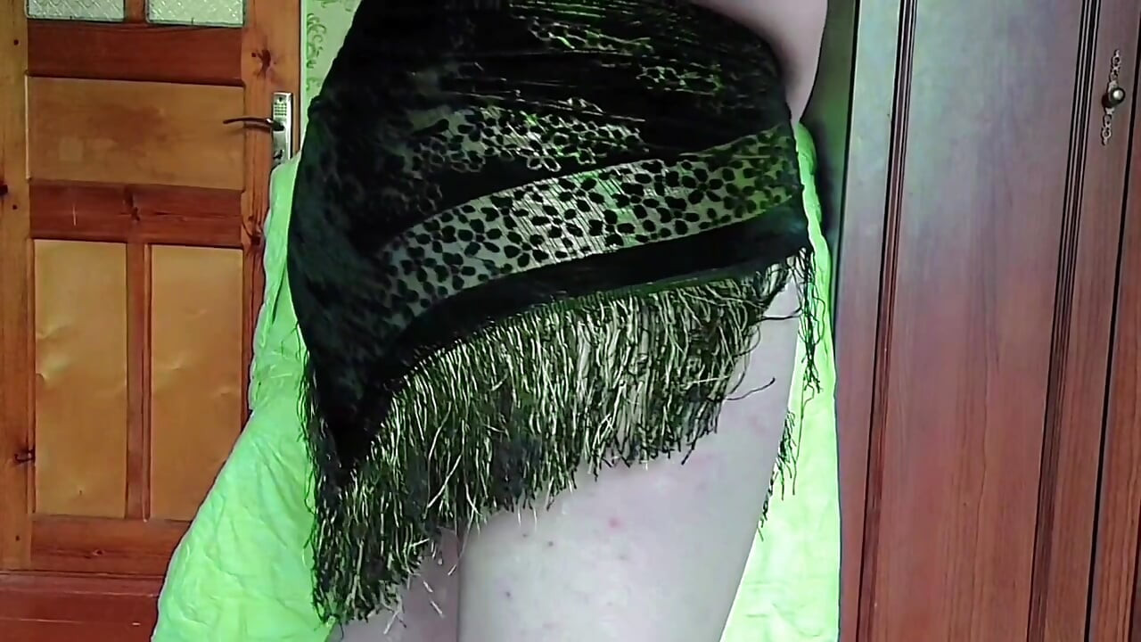Naughty trans girl walking barefoot in white lingerie