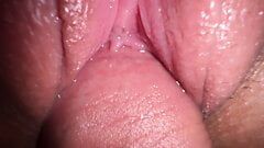 Sex with brother's wife, close up fuck and cum on creamy pussy