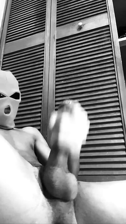 masked bbc with glasses and balaclava stroking thick uncut black cock until juicy massive cumshot black20one