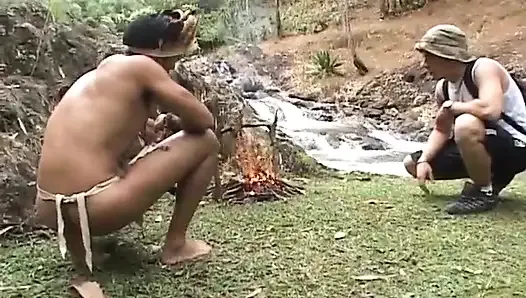 White boy fucks horny native in the ass at the forest