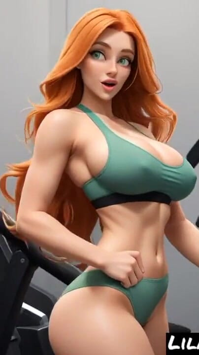 Zapanjujući trenutak iz filma "Lila Ginger u fitness sportskom klubu (Ai model)"