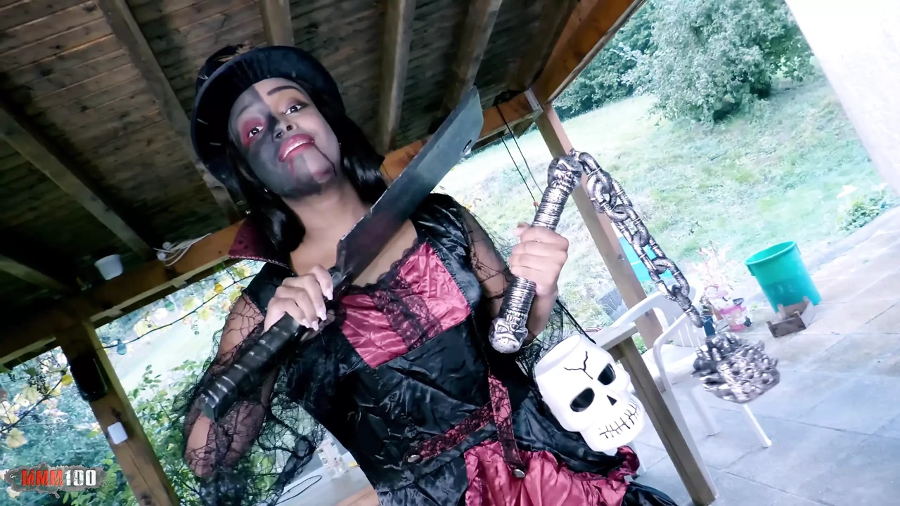 Halloween Video with the Superb Young Colombian Black Girl Paris
