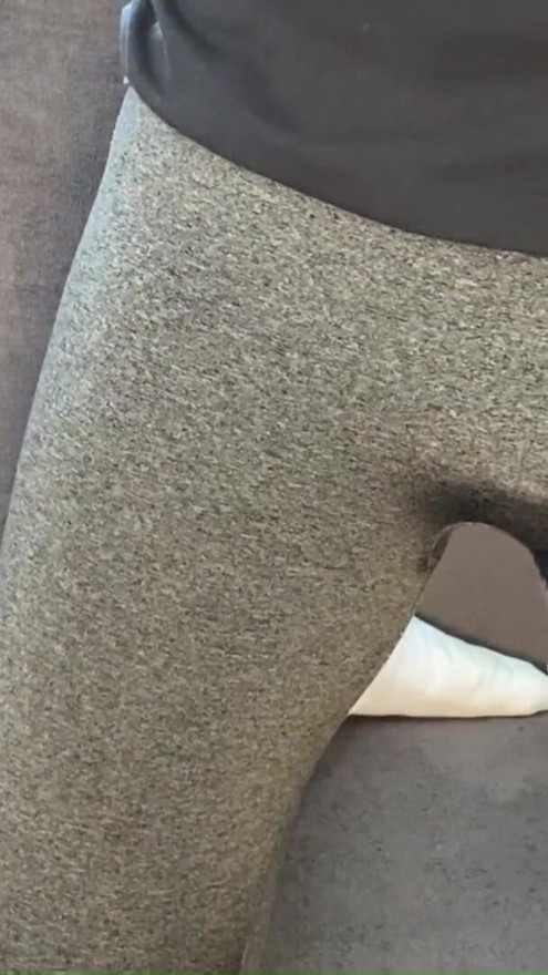 Huge hands free cumshot in through pants | Clip 1