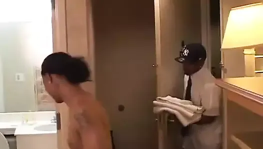 Poor hotel server fucked in the ass when he delivers the guest dry towels